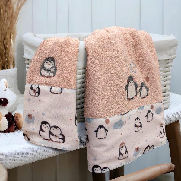 Σετ Πετσέτες Παιδικές (2τμχ) Penguin Beige Lino Home