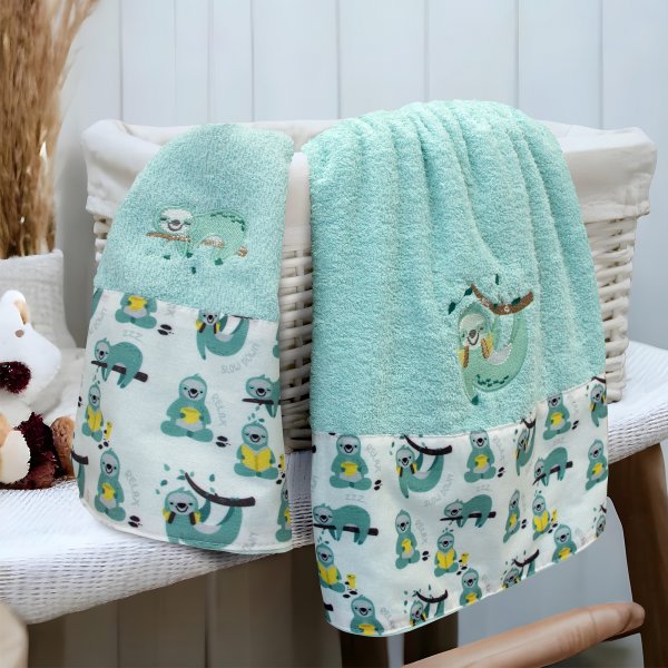 Σετ Πετσέτες Παιδικές (2τμχ) Sloth Aqua Lino Home