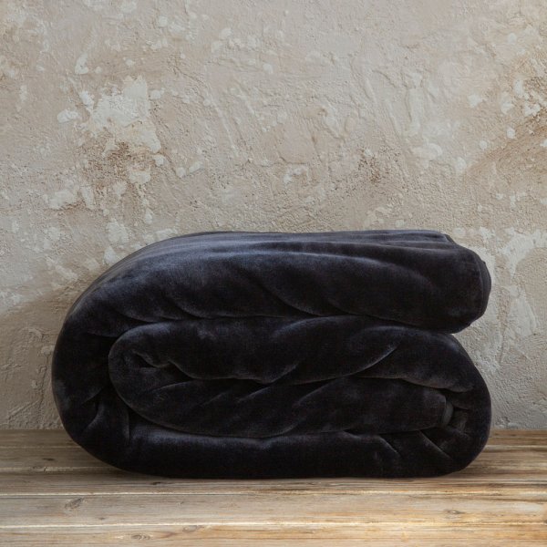 Κουβέρτα Βελουτέ Μονή Coperta Black Nima Home