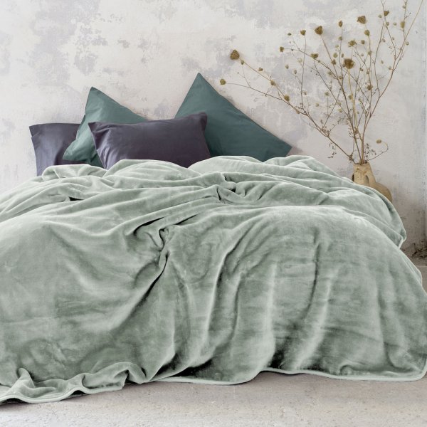 Κουβέρτα Βελουτέ Γίγας Coperta Sage Green Nima Home