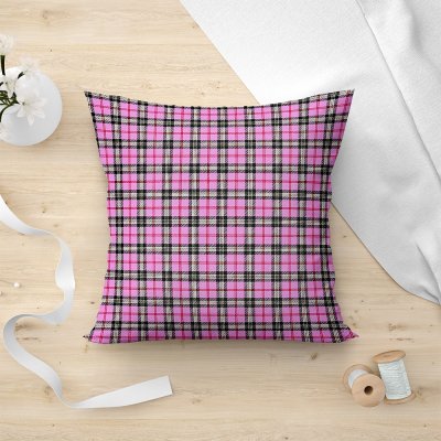 Διακοσμητική Μαξιλαροθήκη Tartan 301 Pink Lino Home