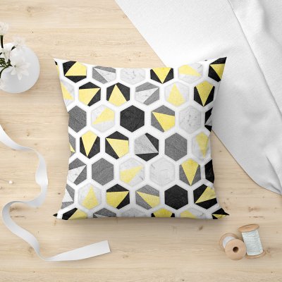 Διακοσμητική Μαξιλαροθήκη Hexagon 201 Yellow Lino Home